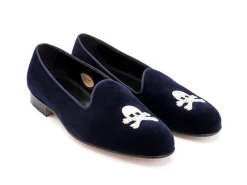 Wide Fitting | Slippers<Edward Green Albert Skull & Crossbones Navy Velvet F-width