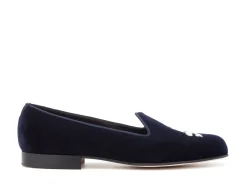 Wide Fitting | Slippers<Edward Green Albert Skull & Crossbones Navy Velvet F-width