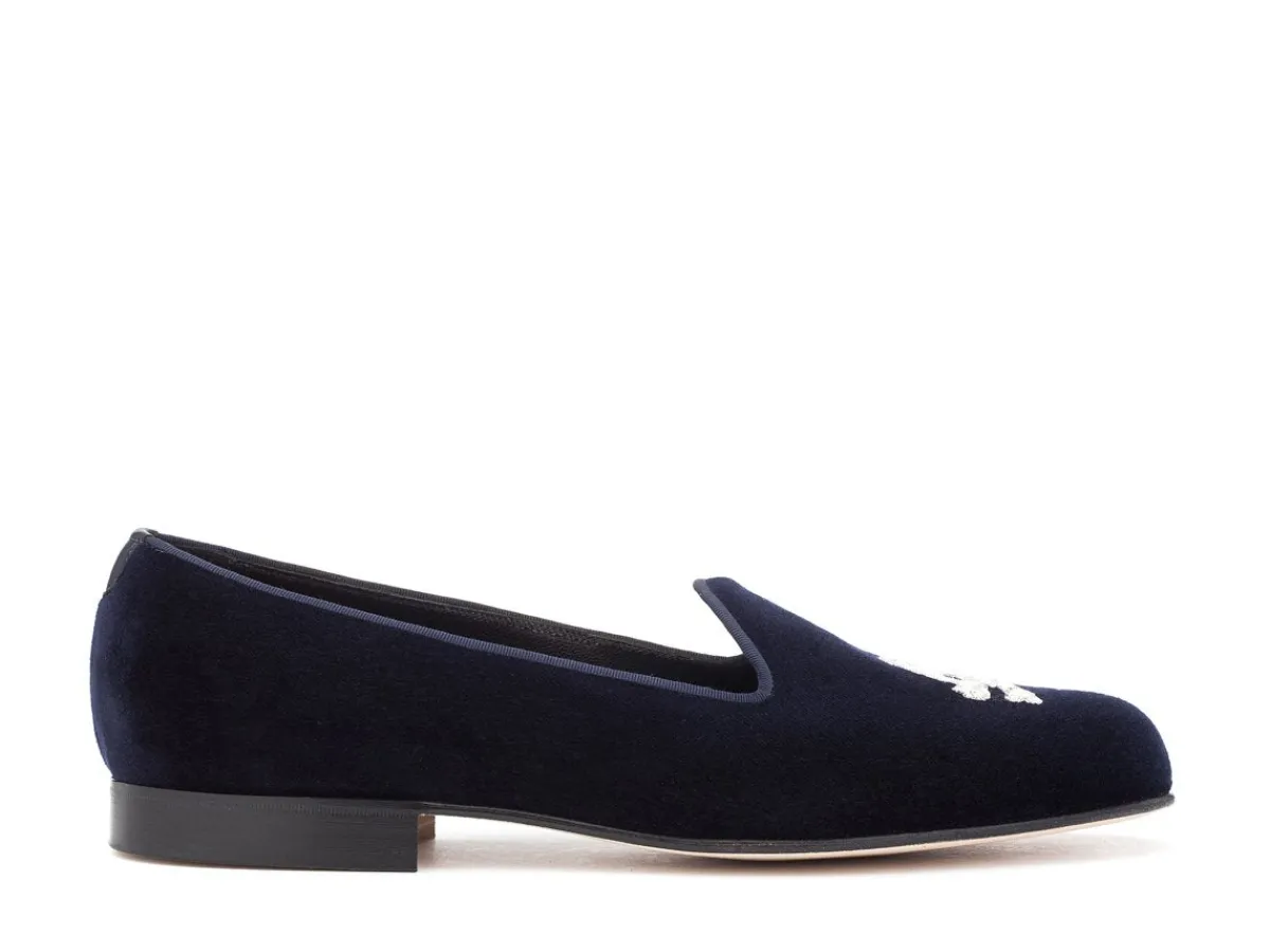 Wide Fitting | Slippers<Edward Green Albert Skull & Crossbones Navy Velvet F-width