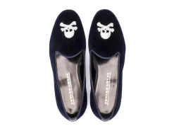 Wide Fitting | Slippers<Edward Green Albert Skull & Crossbones Navy Velvet F-width