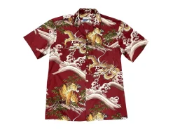 Aloha Shirts<Paradise Found Aloha Shirt Cotton Dragons & Tigers Crimson Red