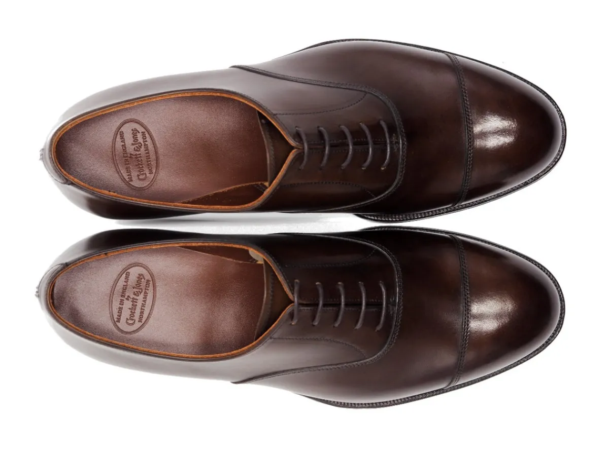 Straight Cap Oxfords | Oxfords<Crockett & Jones Bendigo Dark Brown Antique Calf
