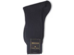 Socks<Bresciani Calf Length 100% Wool Socks Plain Ribbed Navy