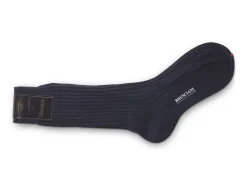 Socks<Bresciani Calf Length 100% Wool Socks Plain Ribbed Navy