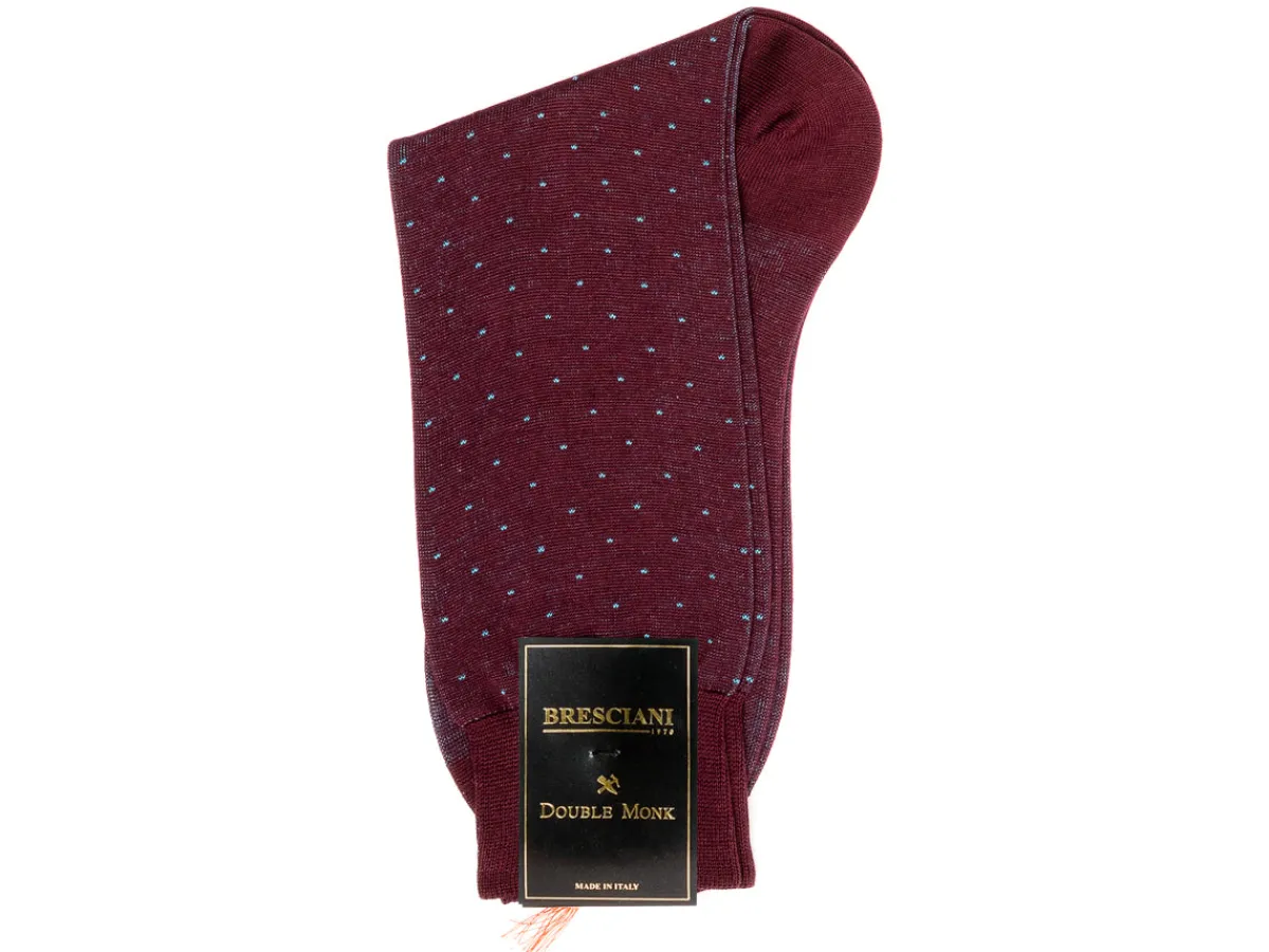 Socks<Bresciani Calf Length Cotton Socks Burgundy with Blue Spots