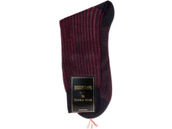 Socks<Bresciani Calf Length Cotton Socks Navy & Red Contrast Ribbed
