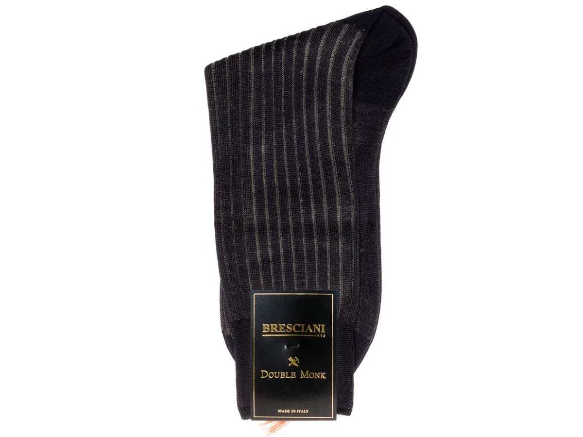 Socks<Bresciani Calf Length Cotton Socks Navy & Grey Contrast Ribbed