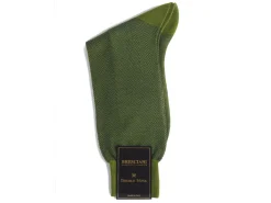 Socks<Bresciani Calf Length Cotton Socks Green & Blue Herringbone