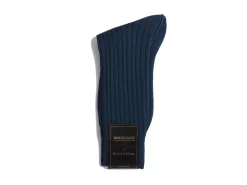 Socks<Bresciani Calf Length Cotton Socks 3-Ply Bluette
