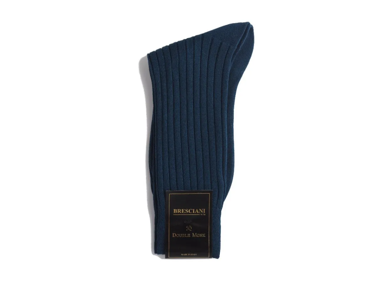Socks<Bresciani Calf Length Cotton Socks 3-Ply Bluette