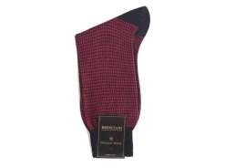 Socks<Bresciani Calf Length Cotton Socks Navy & Red Dogstooth
