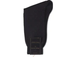 Socks<Bresciani Calf Length Cotton Socks Black with Mocha Spots