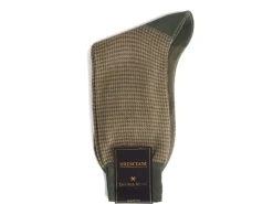 Socks<Bresciani Calf Length Cotton Socks Military Green & Walnut Dogstooth