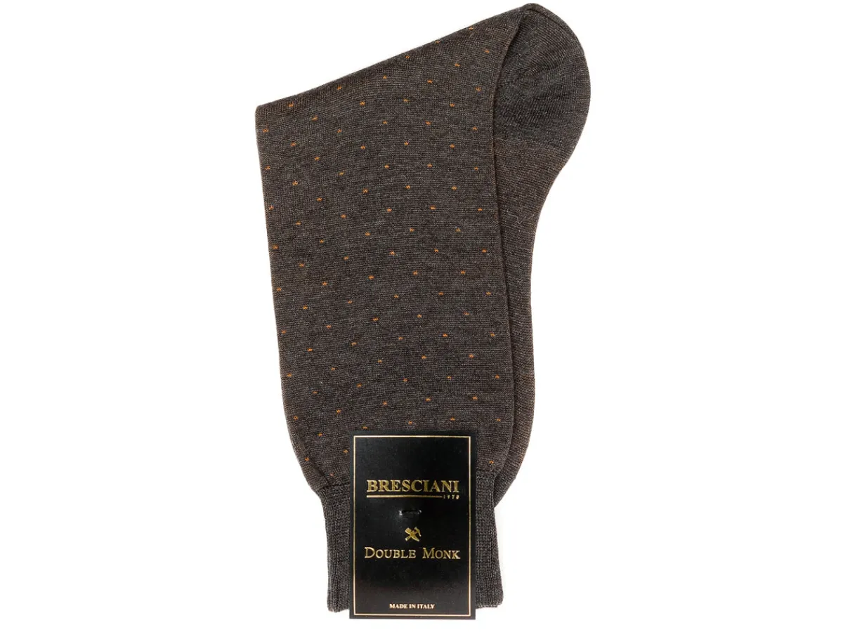 Socks<Bresciani Calf Length Cotton Socks Grey with Tan Spots