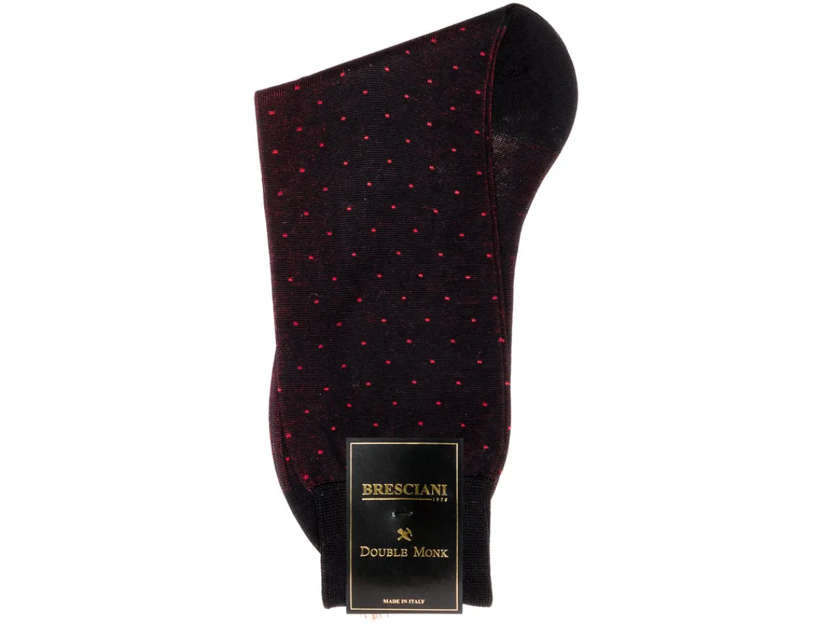 Socks<Bresciani Calf Length Cotton Socks Navy with Red Spots