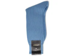 Socks<Bresciani Calf Length Cotton Socks 3-Ply Sky Blue