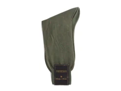 Socks<Bresciani Calf Length Cotton Socks Military Green with Brick Spots