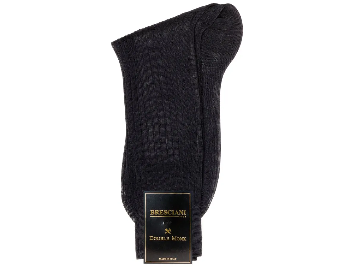 Socks<Bresciani Calf Length Cotton Socks Navy