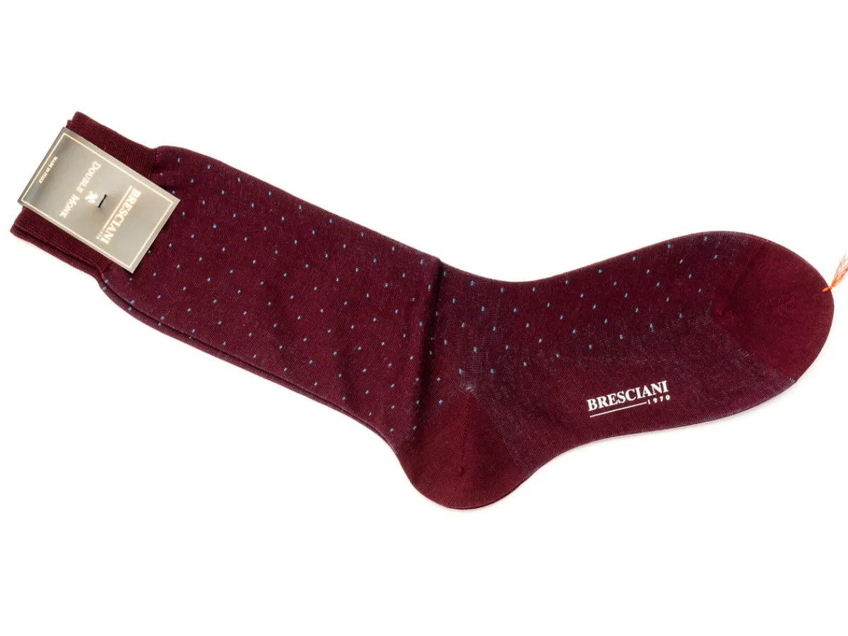 Socks<Bresciani Calf Length Cotton Socks Burgundy with Blue Spots