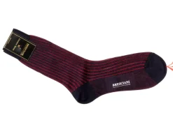 Socks<Bresciani Calf Length Cotton Socks Navy & Red Contrast Ribbed