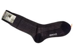 Socks<Bresciani Calf Length Cotton Socks Navy & Grey Contrast Ribbed