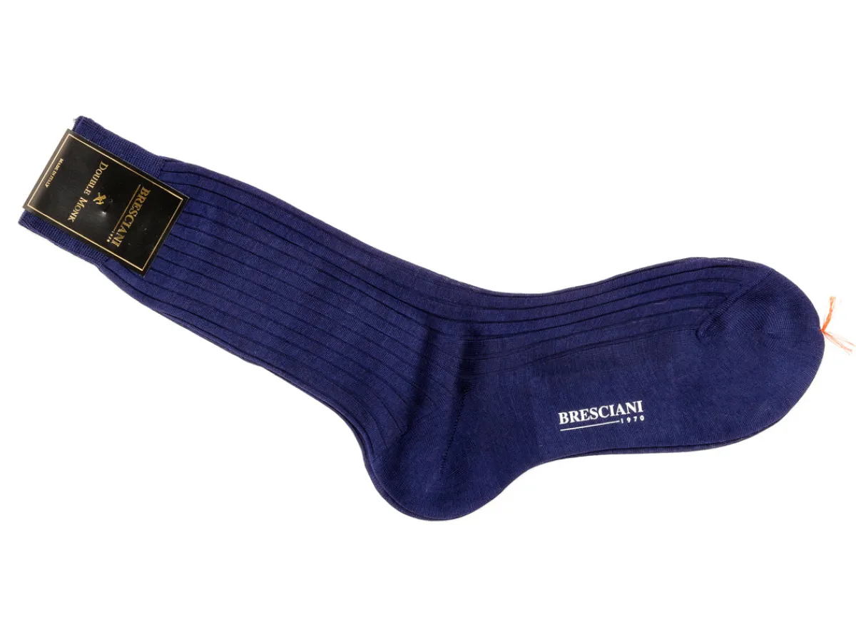 Socks<Bresciani Calf Length Cotton Socks Indigo