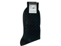 Socks<Bresciani Calf Length Cotton Socks Navy with Light Blue Spots