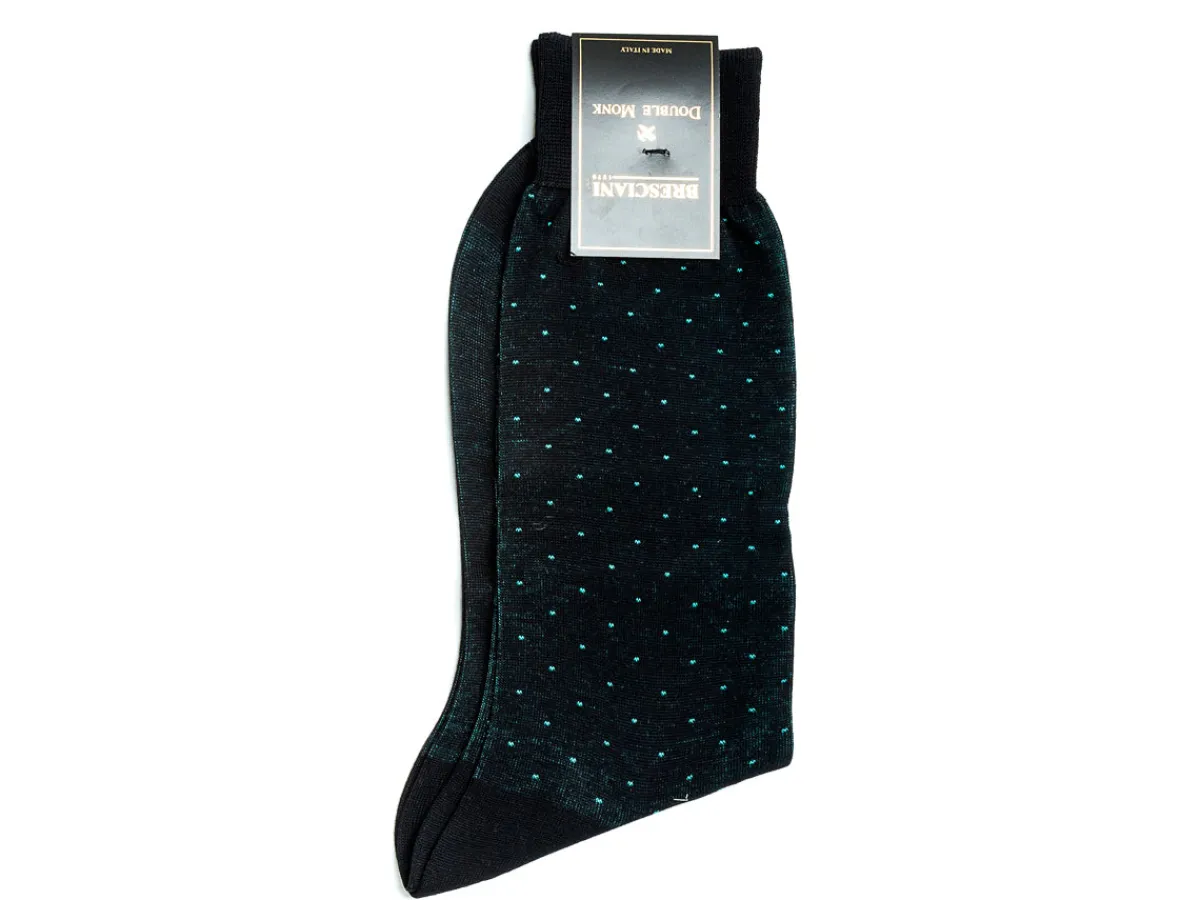 Socks<Bresciani Calf Length Cotton Socks Navy with Light Blue Spots