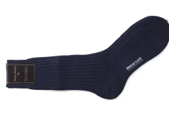 Socks<Bresciani Calf Length Cotton Socks 3-Ply Navy