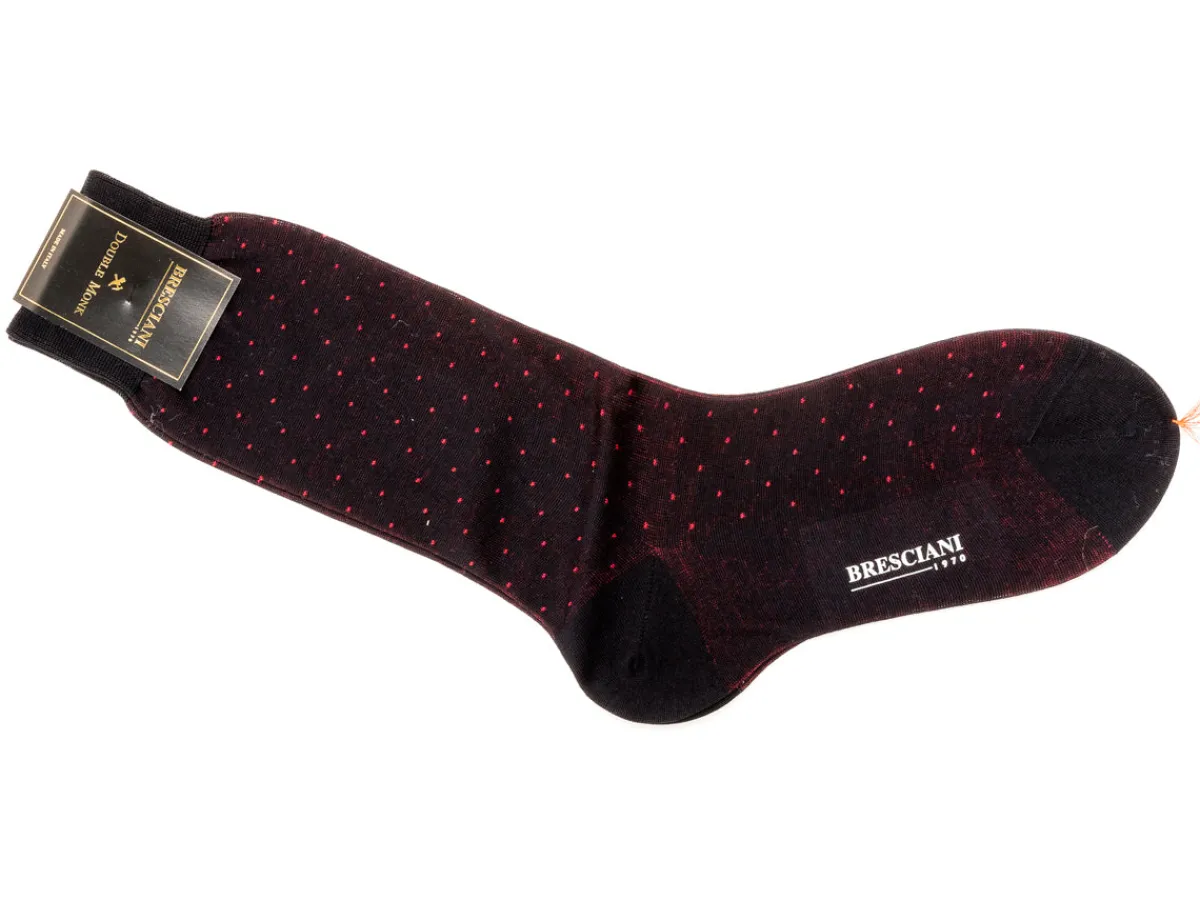 Socks<Bresciani Calf Length Cotton Socks Navy with Red Spots