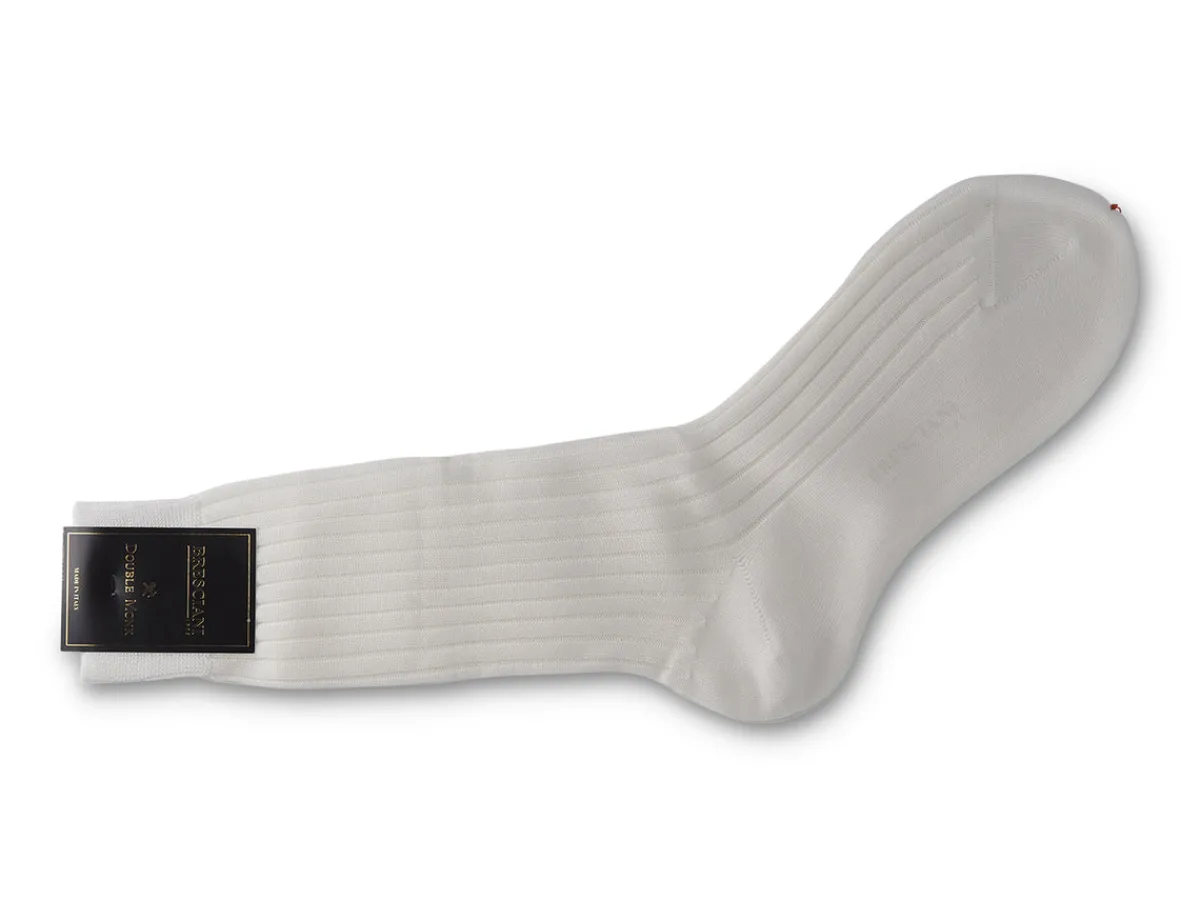 Socks<Bresciani Calf Length Cotton Socks 3-Ply White
