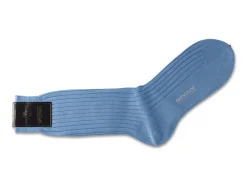 Socks<Bresciani Calf Length Cotton Socks 3-Ply Sky Blue