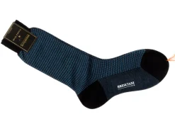 Socks<Bresciani Calf Length Cotton Socks Navy & Blue Dogstooth