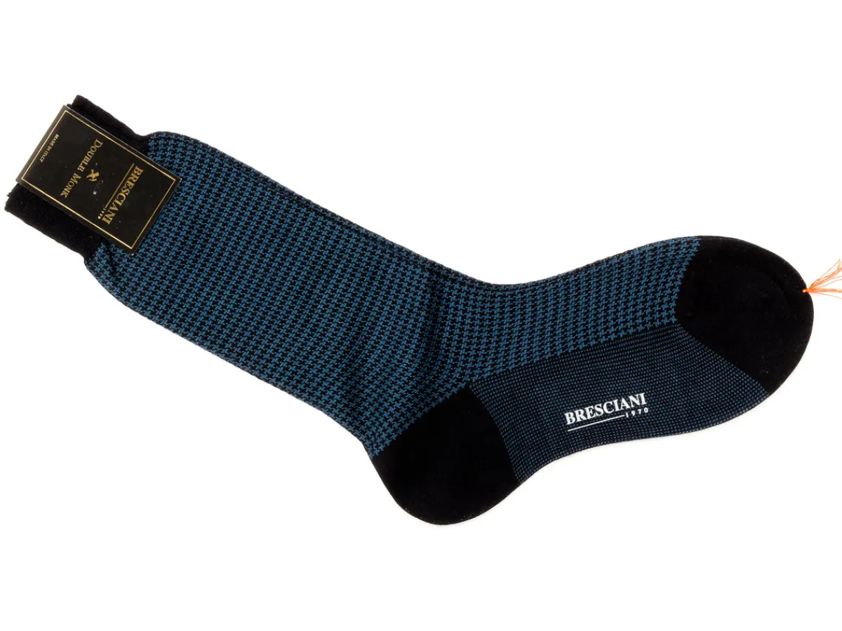 Socks<Bresciani Calf Length Cotton Socks Navy & Blue Dogstooth
