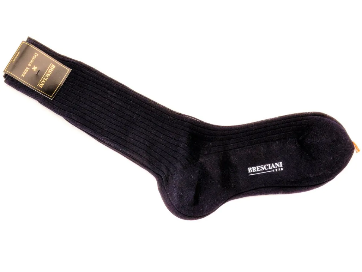 Socks<Bresciani Calf Length Cotton Socks Navy