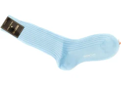 Socks<Bresciani Calf Length Cotton Socks Sky Blue