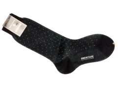 Socks<Bresciani Calf Length Cotton Socks Navy with Light Blue Spots