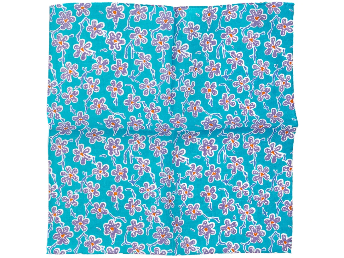 Pocket Squares<Double Monk Cotton Pocket Square Flower Blue & Purple