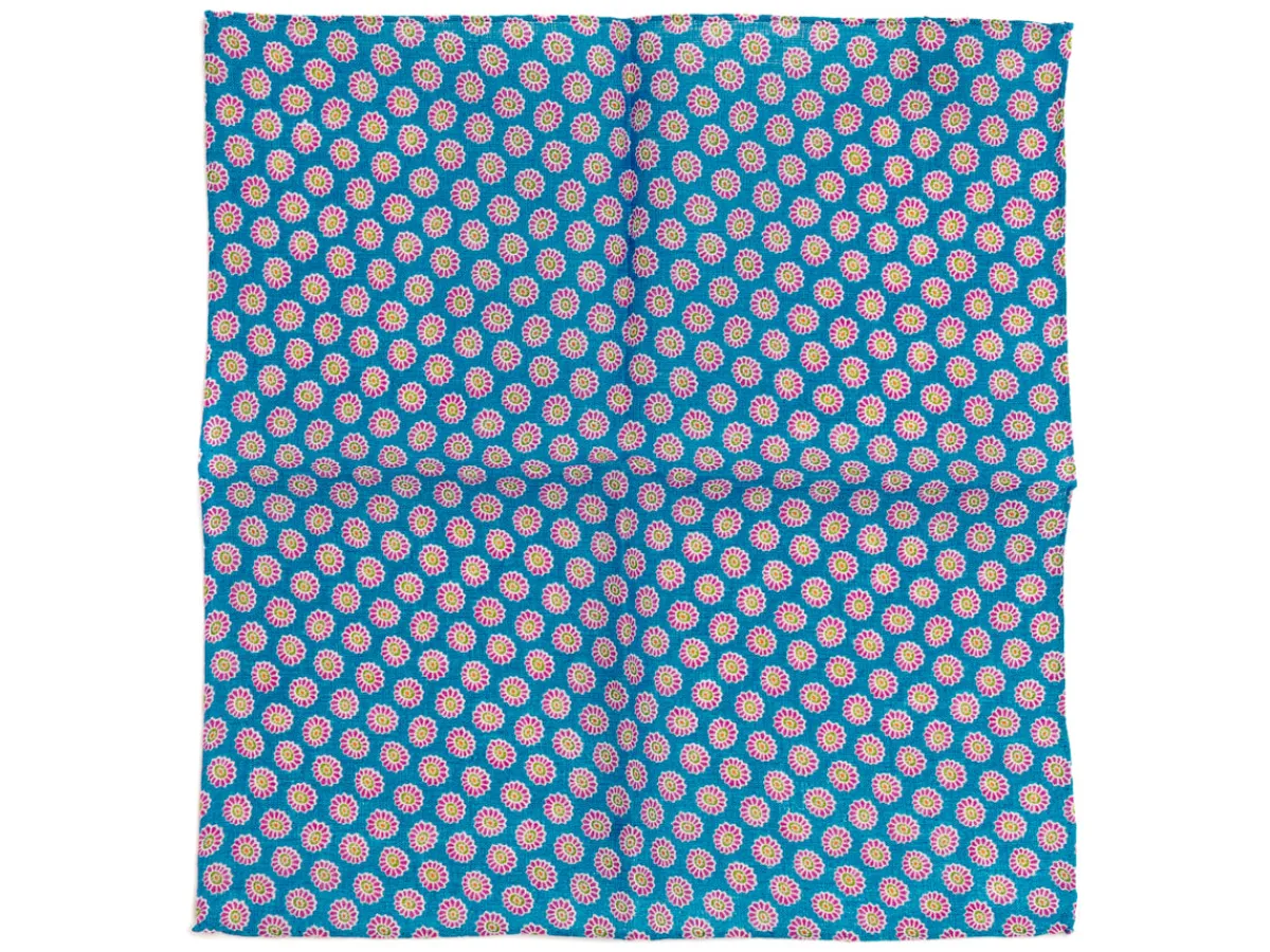 Pocket Squares<Double Monk Cotton Pocket Square Small Flower Blue