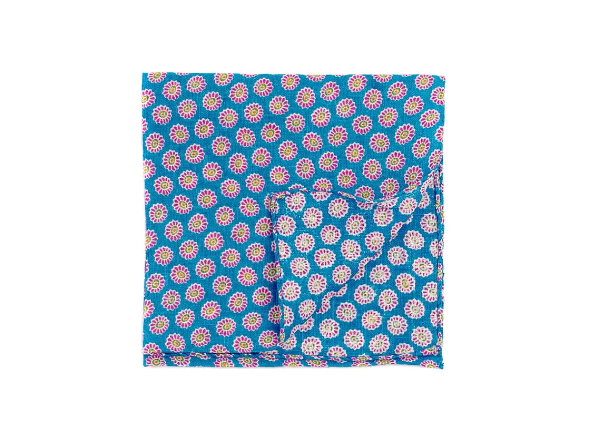 Pocket Squares<Double Monk Cotton Pocket Square Small Flower Blue