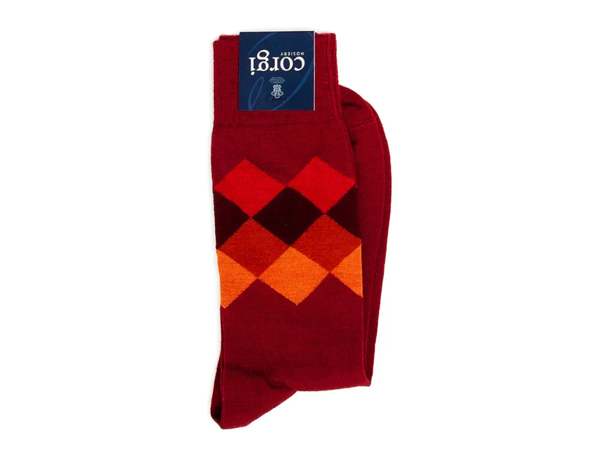 Socks<Corgi Diamond Pattern Socks Red