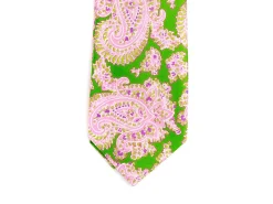 Ties<Double Monk Five Fold Silk Tie Indian Paisley Green
