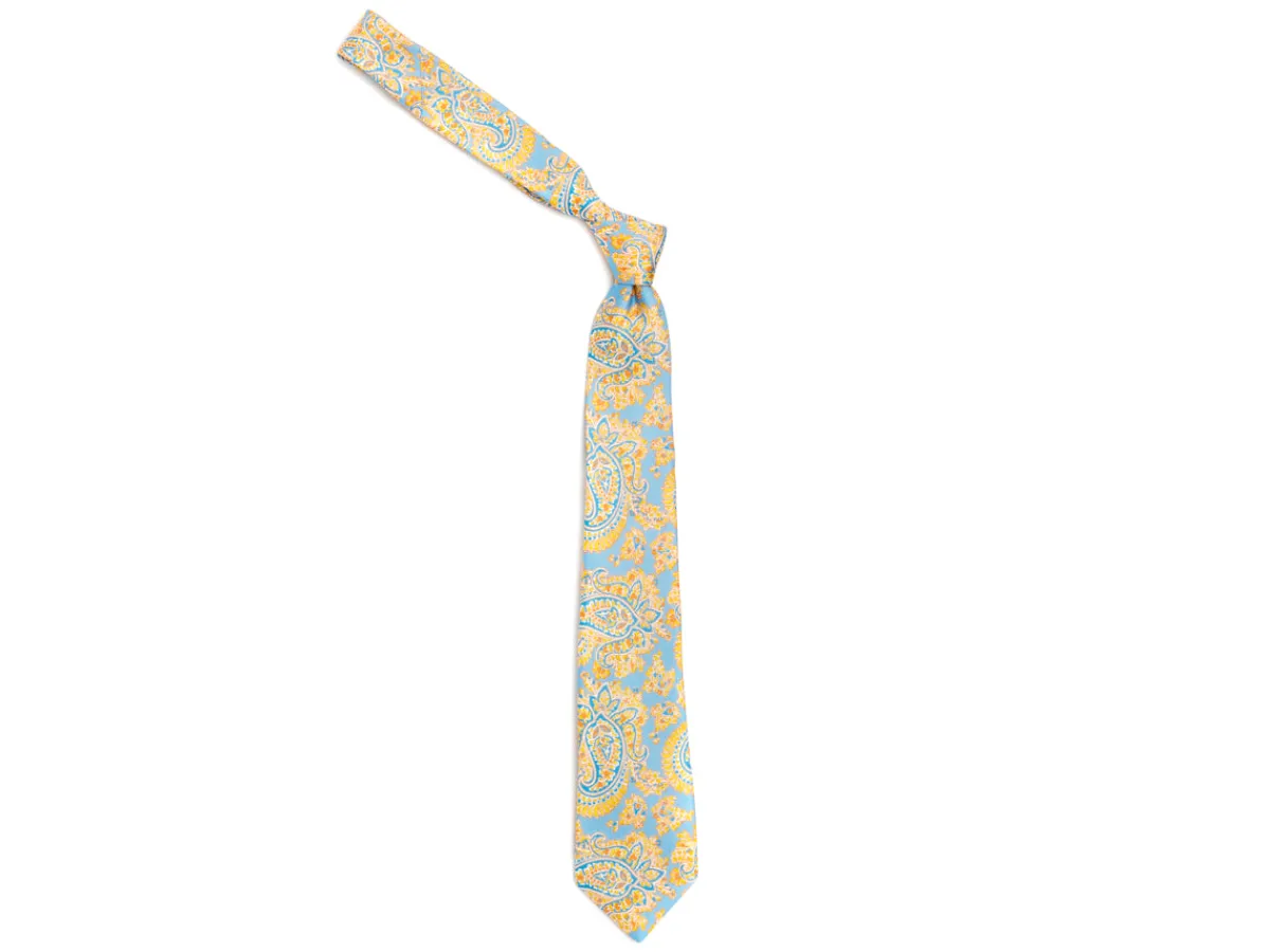 Ties<Double Monk Five Fold Silk Tie Indian Paisley Light Blue