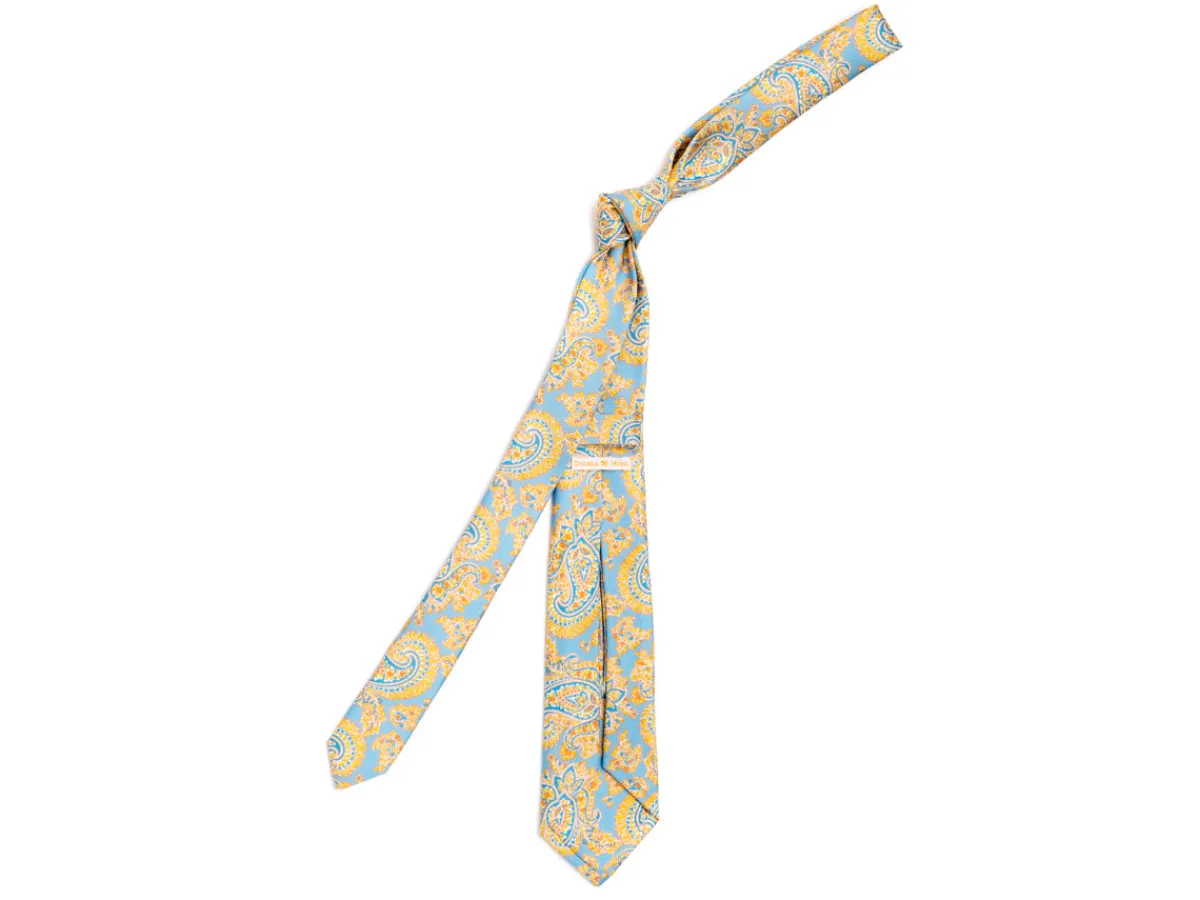 Ties<Double Monk Five Fold Silk Tie Indian Paisley Light Blue