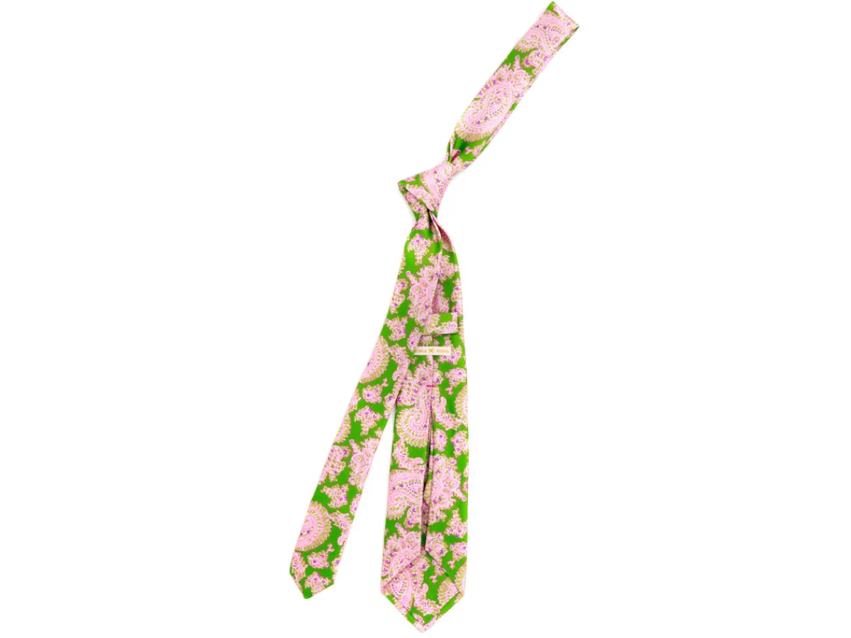 Ties<Double Monk Five Fold Silk Tie Indian Paisley Green