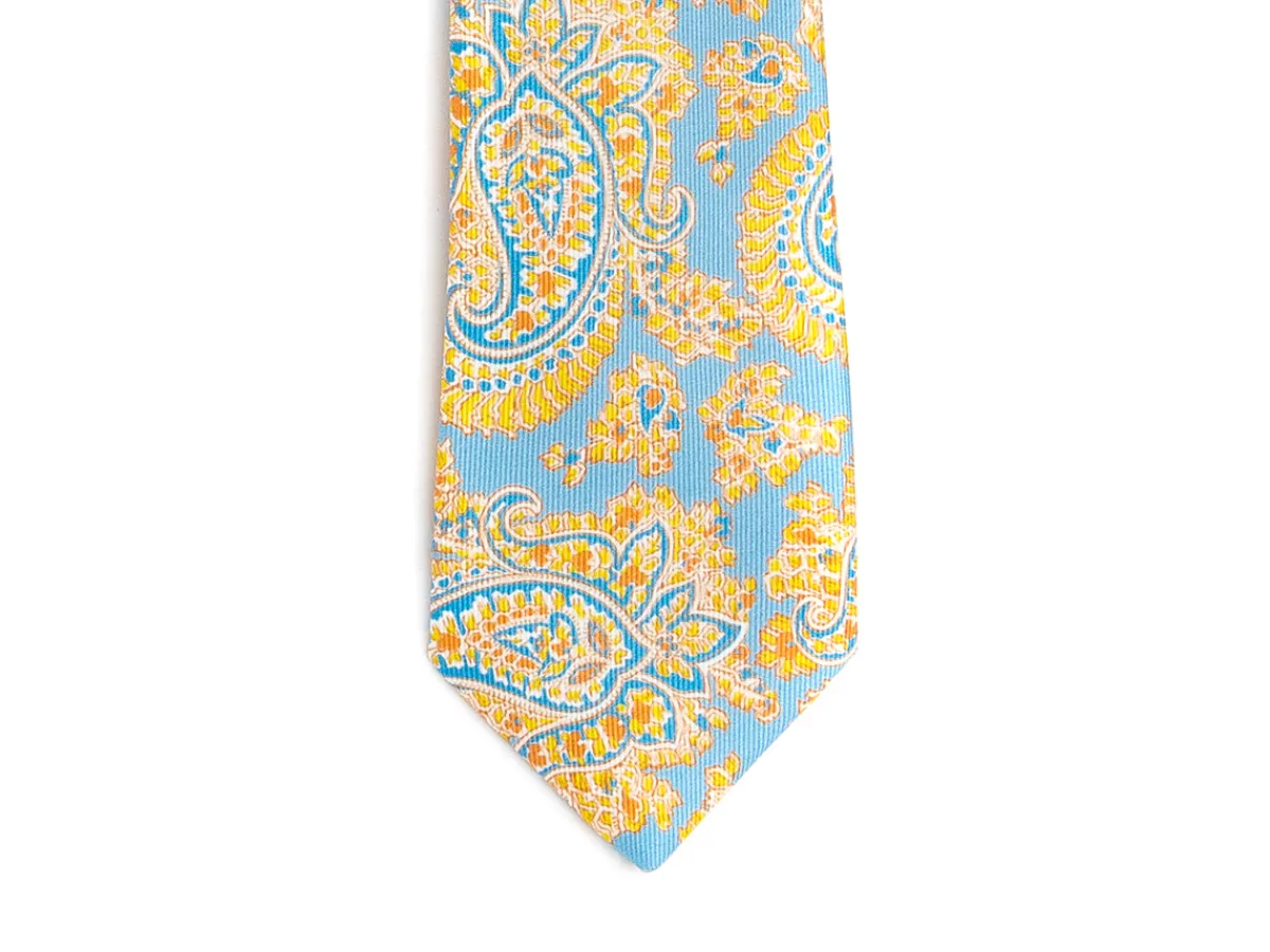 Ties<Double Monk Five Fold Silk Tie Indian Paisley Light Blue