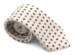 Ties<Double Monk Five Fold Silk Tie White Leaf Floral