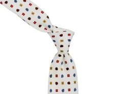 Ties<Double Monk Five Fold Silk Tie White Leaf Floral