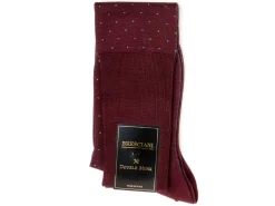 Socks<Bresciani Knee Length Cotton Socks Burgundy with Teal Spots