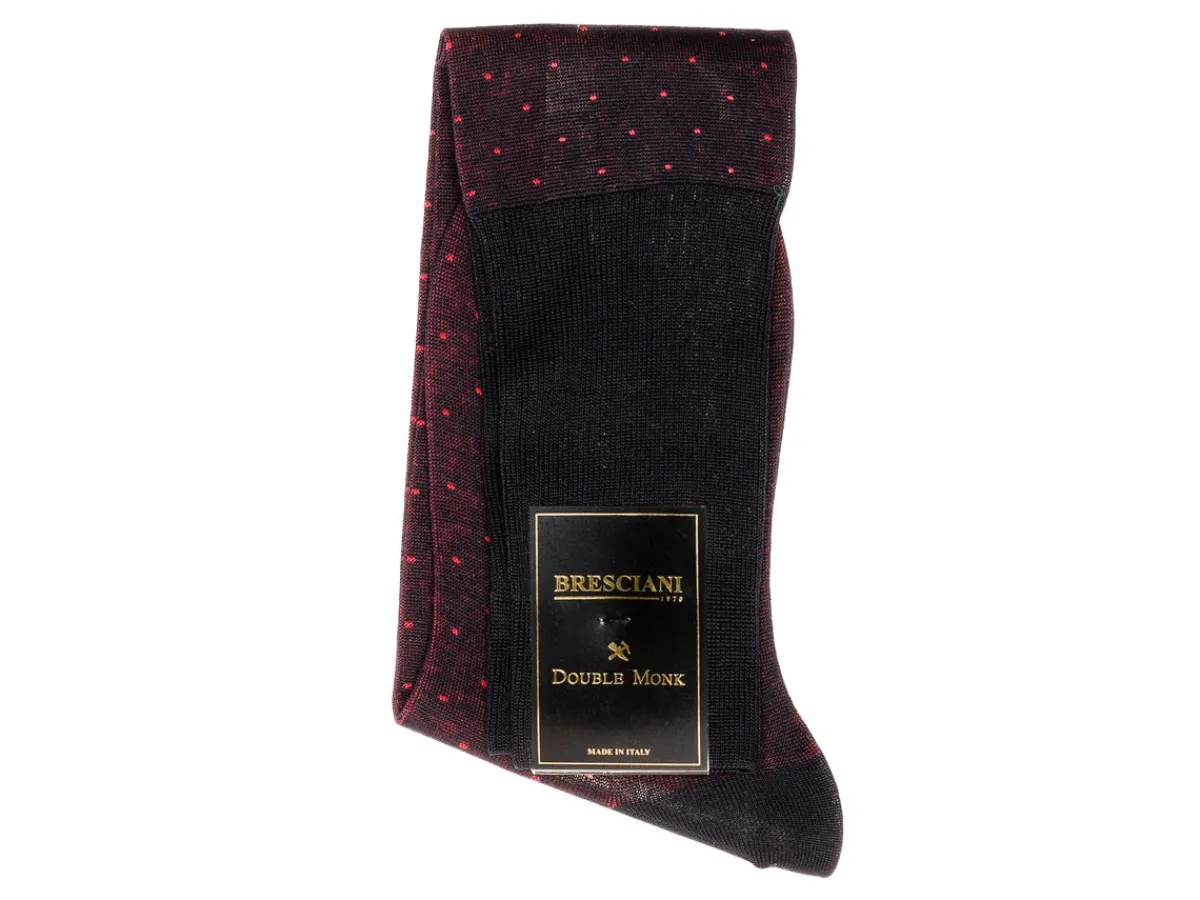 Socks<Bresciani Knee Length Cotton Socks Navy with Red Spots